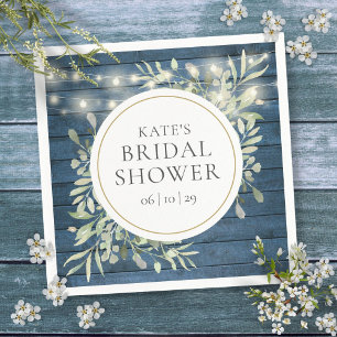 Rustic Wood String Lights Greenery Bridal Shower Napkin