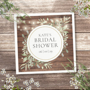 Rustic Wood String Lights Greenery Bridal Shower Napkin