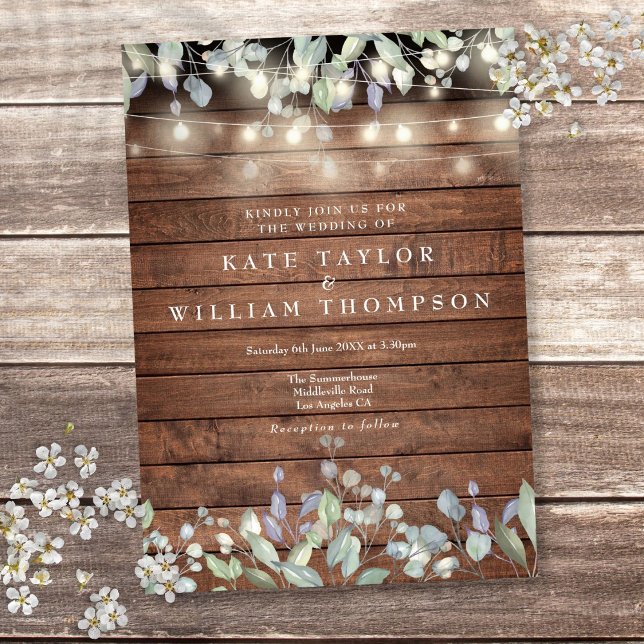 Rustic Wood String Lights Greenery Floral Wedding Invitation (Rustic Wood String Lights Greenery Floral Wedding Invitation)