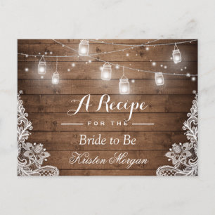 Rustic Wood String Lights Lace Bridal Recipe Card