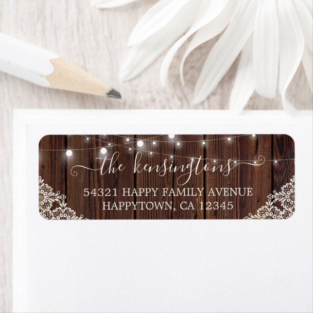 Rustic Wood String Lights Lace Label (Insitu)