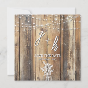 Rustic Wood String Lights Mason Jar Save the Dates