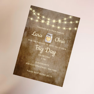 Rustic Wood String Lights & Mason Jar Wedding Invitation