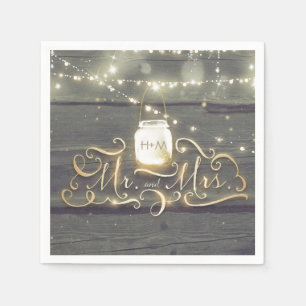 Rustic Wood String Lights Mason Jar Wedding Napkin