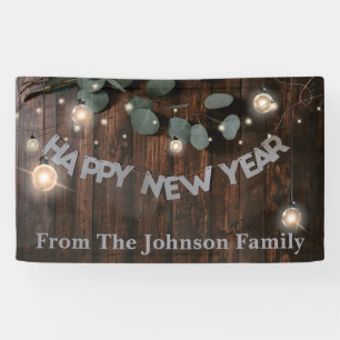 Rustic Wood & String Lights New Years Eve Party Banner