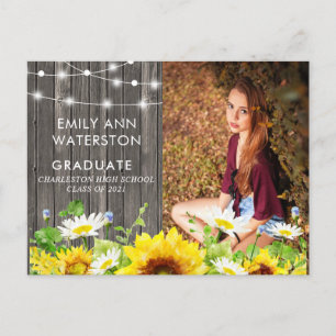 Rustic Wood & String Lights Photo Graduation Party Invitation Postcard