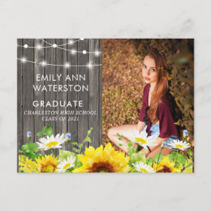 Rustic Wood & String Lights Photo Graduation Party Invitation Postcard