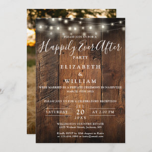 Rustic Wood String Lights Photo Wedding Reception Invitation