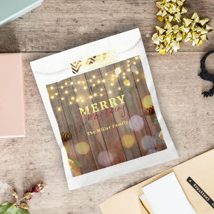 Rustic Wood String Lights Pine Cones Christmas  Favour Bags