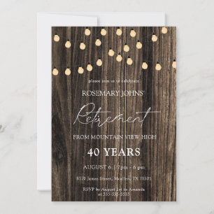 Rustic Wood String Lights Retirement Invitation