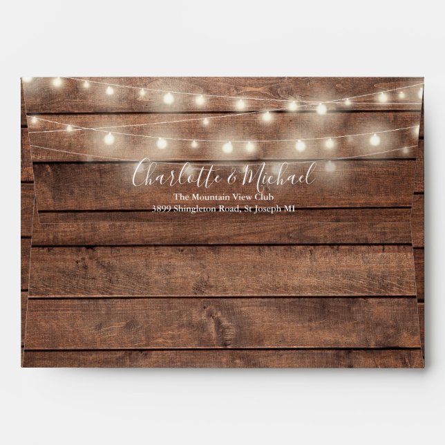 Rustic Wood String Lights Return Address Envelope (Back (Top Flap))