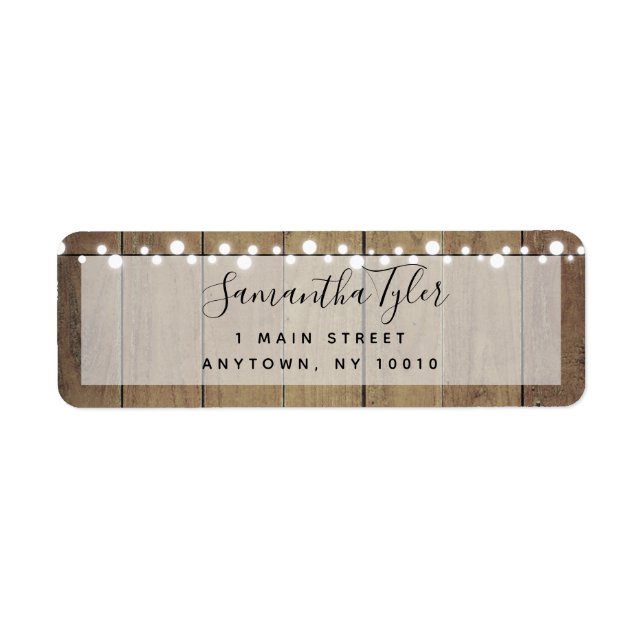 Rustic Wood String Lights Return Address Label (Front)