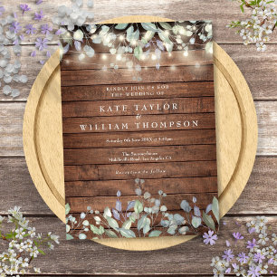 Rustic Wood String Lights Sage Lilac Wedding Invitation