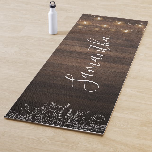 Rustic Wood String Lights Script Personalised Yoga Mat (In Situ)