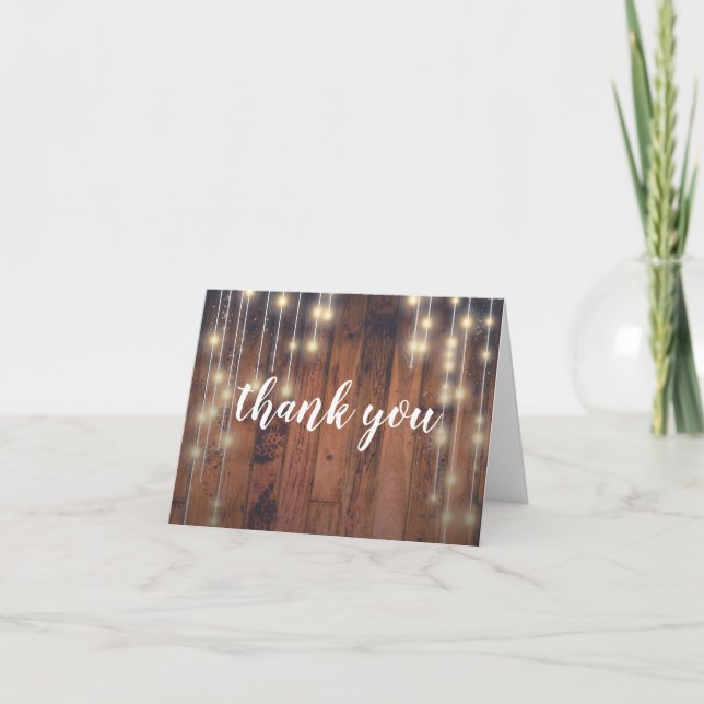 Rustic Wood String Lights Thank You (Front)