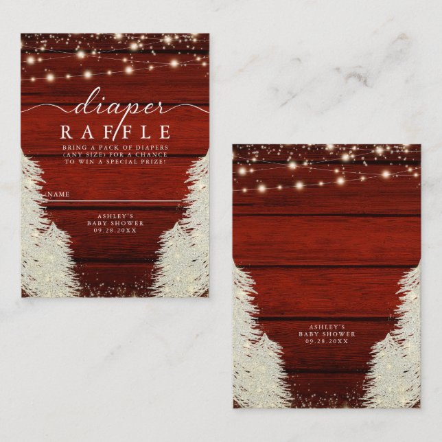 Rustic Wood String Lights Tree Diaper Raffle Enclosure Card (Front/Back)
