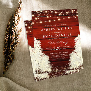Rustic Wood String Lights Trees Wedding Invitation