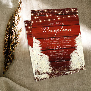 Rustic Wood String Lights Trees Wedding Reception Invitation