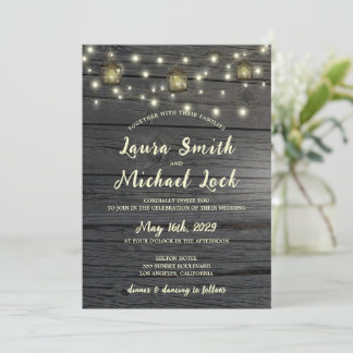 Rustic Wood String Lights Vintage Lanterns Wedding Invitation