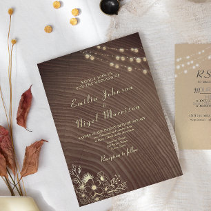Rustic Wood String Lights Vintage Wedding Invitation