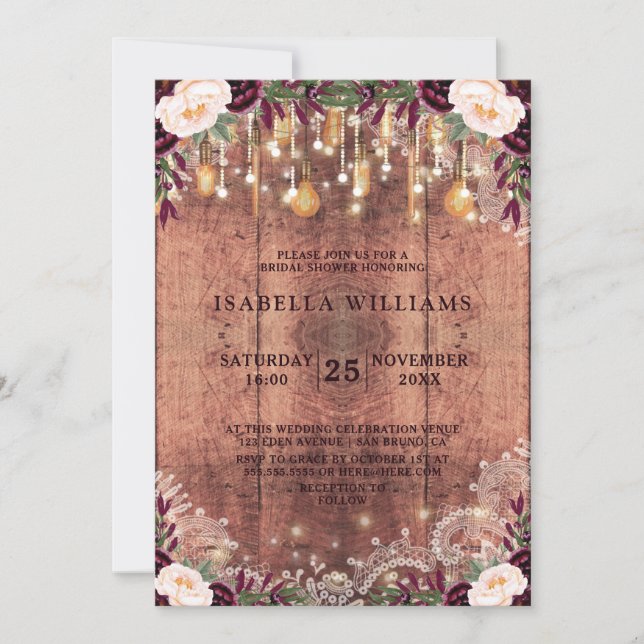 Rustic Wood & String Lights Wedding |Bridal Shower Invitation (Front)