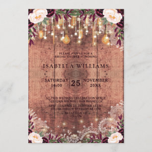 Rustic Wood & String Lights Wedding Bridal Shower Invitation