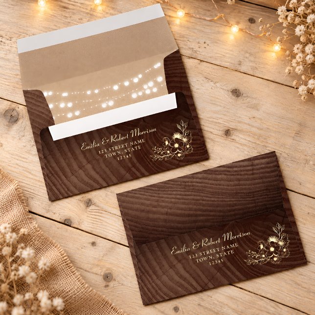 Rustic Wood String Lights Wedding Envelope (Creator Uploaded)
