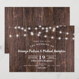 Rustic Wood String Lights Wedding Invitation