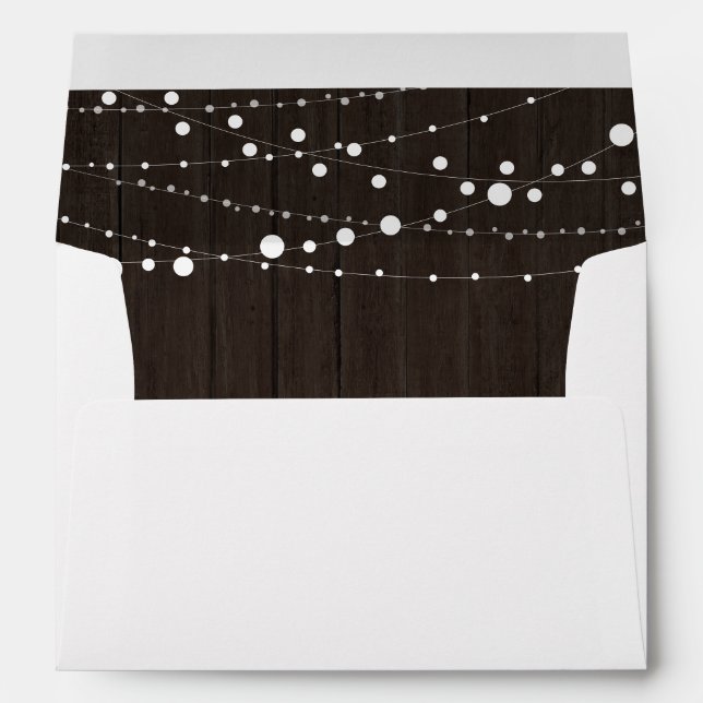 Rustic Wood String Lights Wedding Invitation Envelope (Back (Bottom))