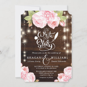 Rustic Wood String Lights Wedding Lettering Invitation