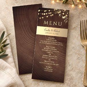 Rustic Wood String Lights Wedding Menu