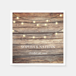 Rustic Wood String Lights Wedding  Napkin