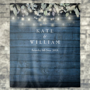 Rustic Wood String Lights Wedding Photo Backdrop Tapestry