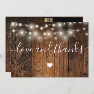 Rustic Wood String Lights Wedding Photo Thank You Card