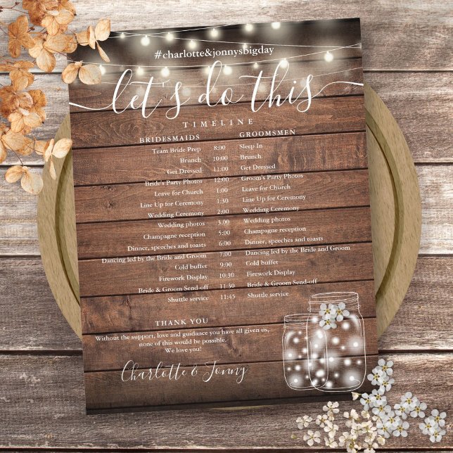 Rustic Wood String Lights Wedding Program Timeline (Rustic Wood String Lights Wedding Program Timeline)