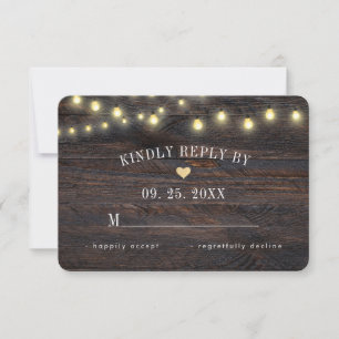 Rustic Wood String Lights Wedding Response Card