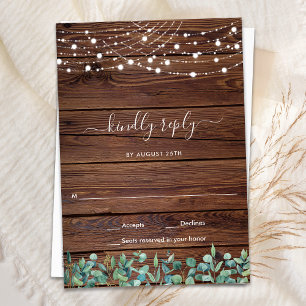 Rustic Wood String Lights Wedding RSVP Card