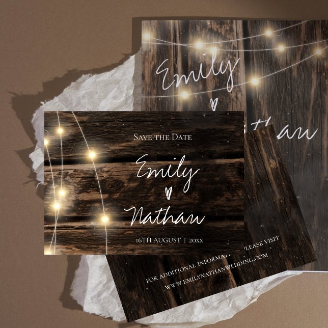 Rustic Wood String Lights  Wedding Save the Date (Rustic Wood String Lights Wedding Save the Date)