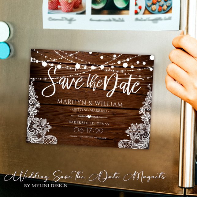 Rustic Wood String Lights Wedding Save The Date (Creator Uploaded)
