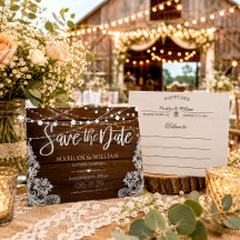 Rustic Wood String Lights Wedding Save The Date