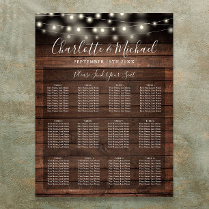 Rustic Wood String Lights Wedding Seating Chart