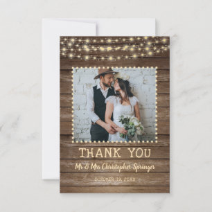 Rustic Wood String Lights Wedding Thank You