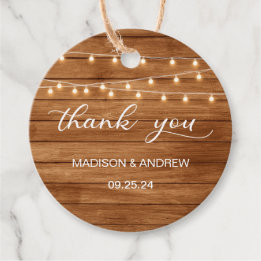 Rustic Wood String Lights Wedding Thank You Favour Tags