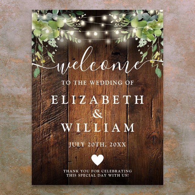 Rustic Wood String Lights Wedding Welcome Sign (Rustic Wood String Lights Wedding Welcome Sign)