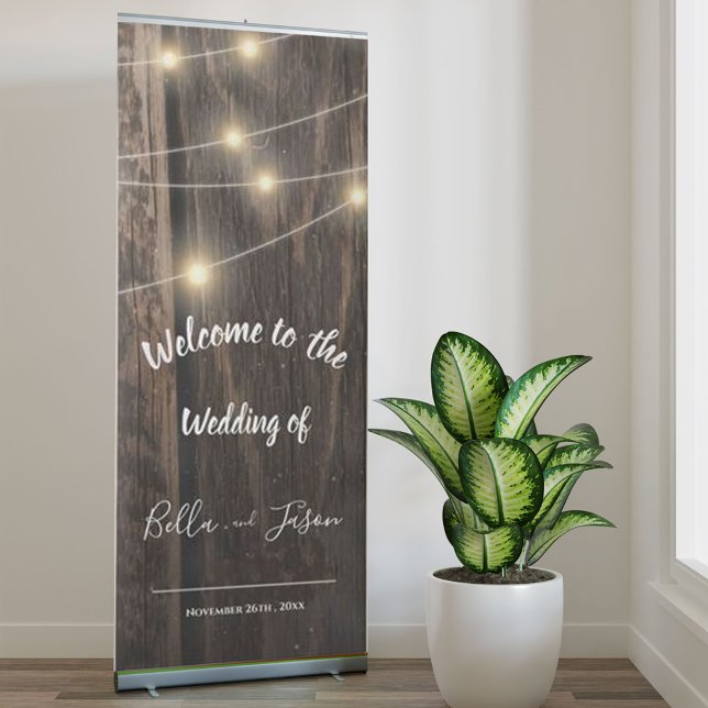  Rustic Wood String Lights Welcome To Our Wedding Retractable Banner (Creator Uploaded)