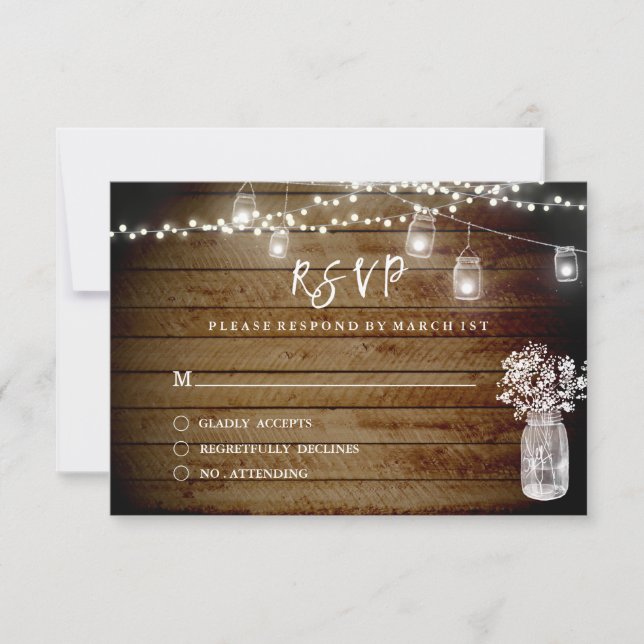 Rustic Wood String Lights Wood Mason RSVP (Front)