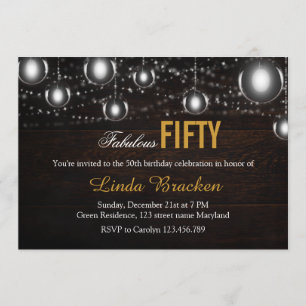 Rustic Wood String of Lights Fabulous Fifty Invite