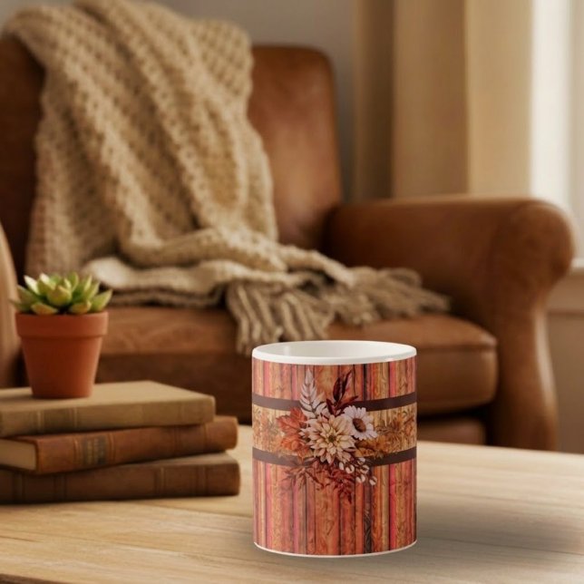 Rustic Wood Stripes and Flowers Coffee Mug (Creator Uploaded)