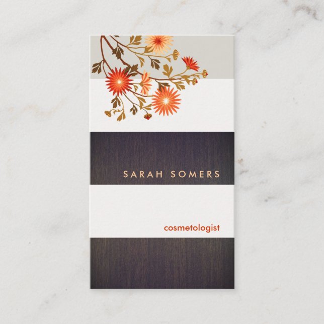 Rustic Wood Stripes Wild Flowers Floral Business Card (Front)