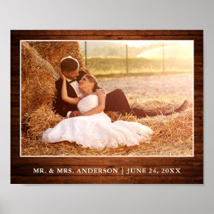 Rustic Wood Style Wedding Photo Poster